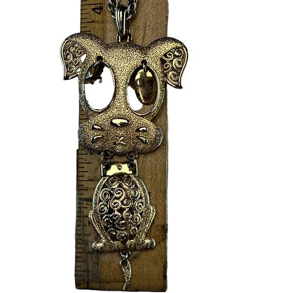 Vintage 70s Sarah Coventry Hercules Dog Pendant Chain Necklace Earrings Set Gold - Picture 4 of 9